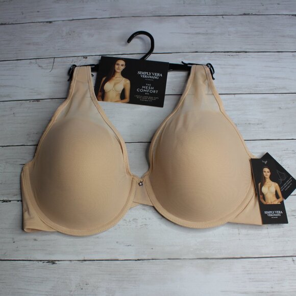Vera Wang Women's Nude Bra Size 40C Demi Cups Mesh Overlay - Picture 1 of 6